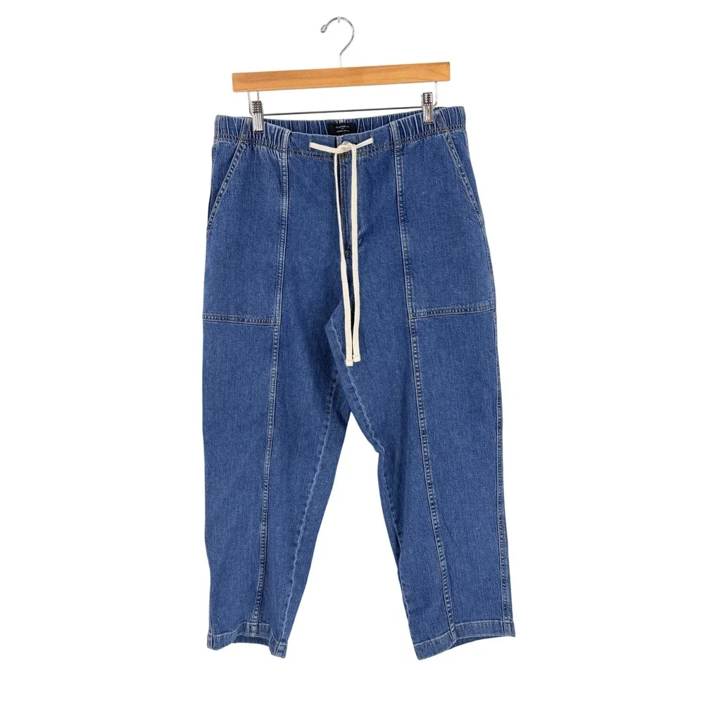 Banana Republic Taper Pull On Denim Pants Blue Medium Drawstring Utility M